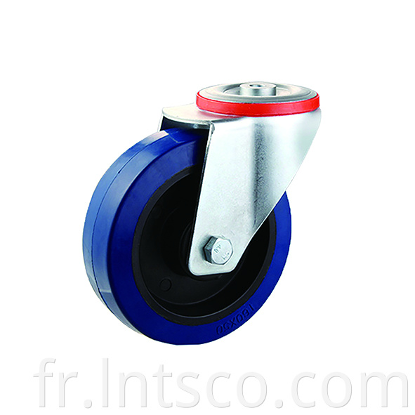  Industrial Bolt Hole Blue Elastic Rubber Swivel Casters